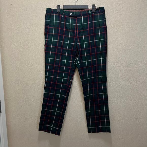 Paisley & Gray Slim Fit Pants Green Red Plaid Hi-Rise Holiday Size 32 Plus - Picture 2 of 7